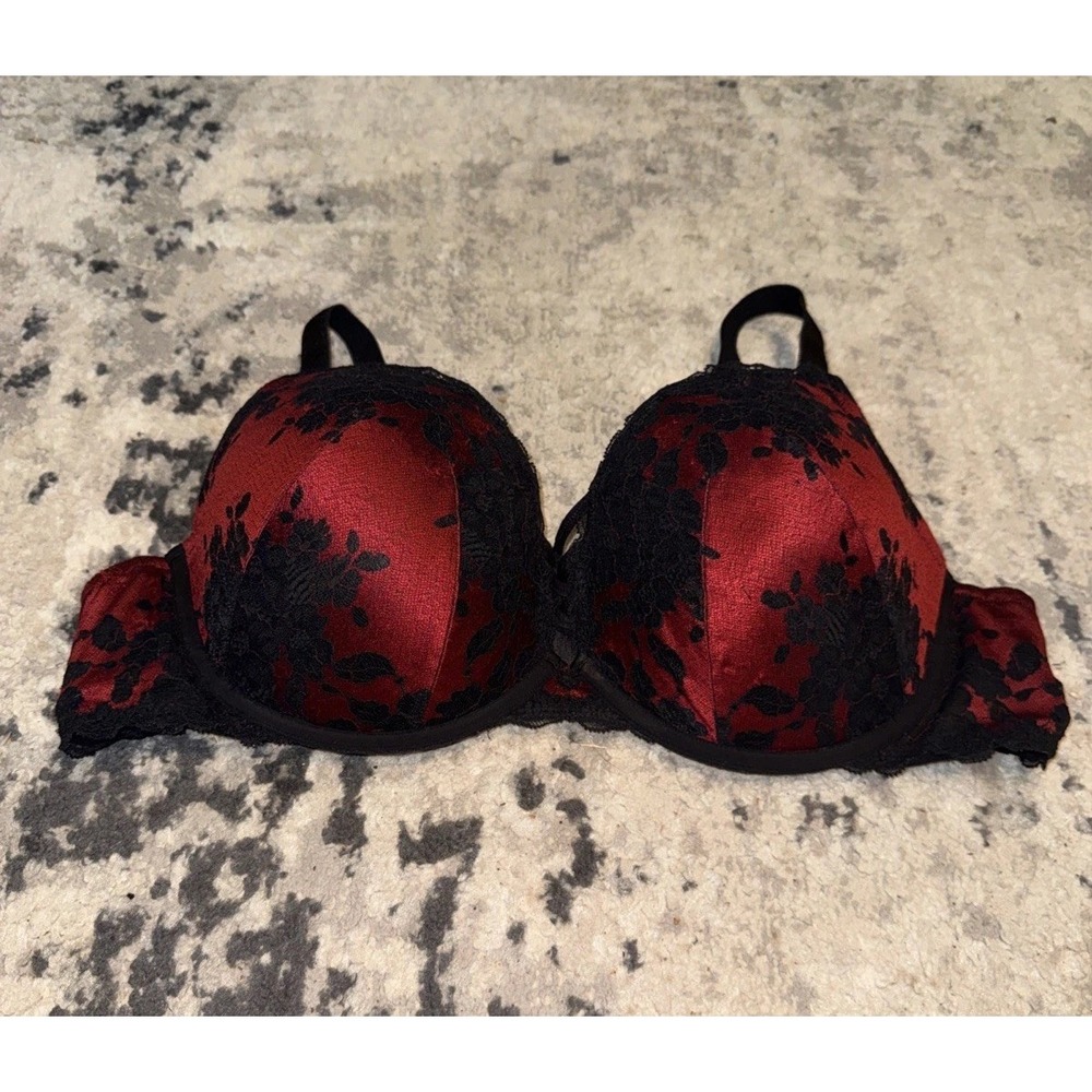 Torrid Curve Red Black Lace Push Up Underwire Bra 44D